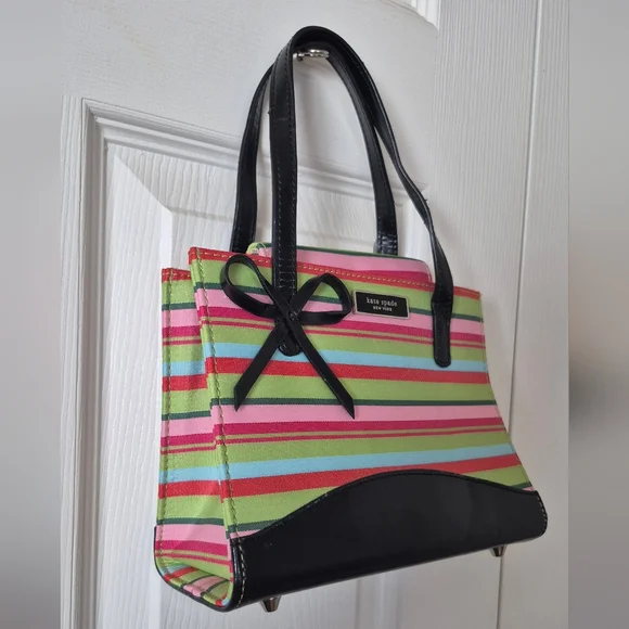 Kate Spade Vintage Small Colorful Striped Handbag With Bow - Picture 4 of 13